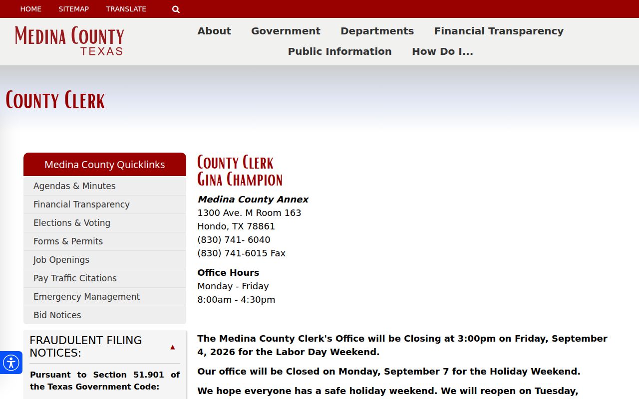 Medina County County Clerk public terminal information for warrant records