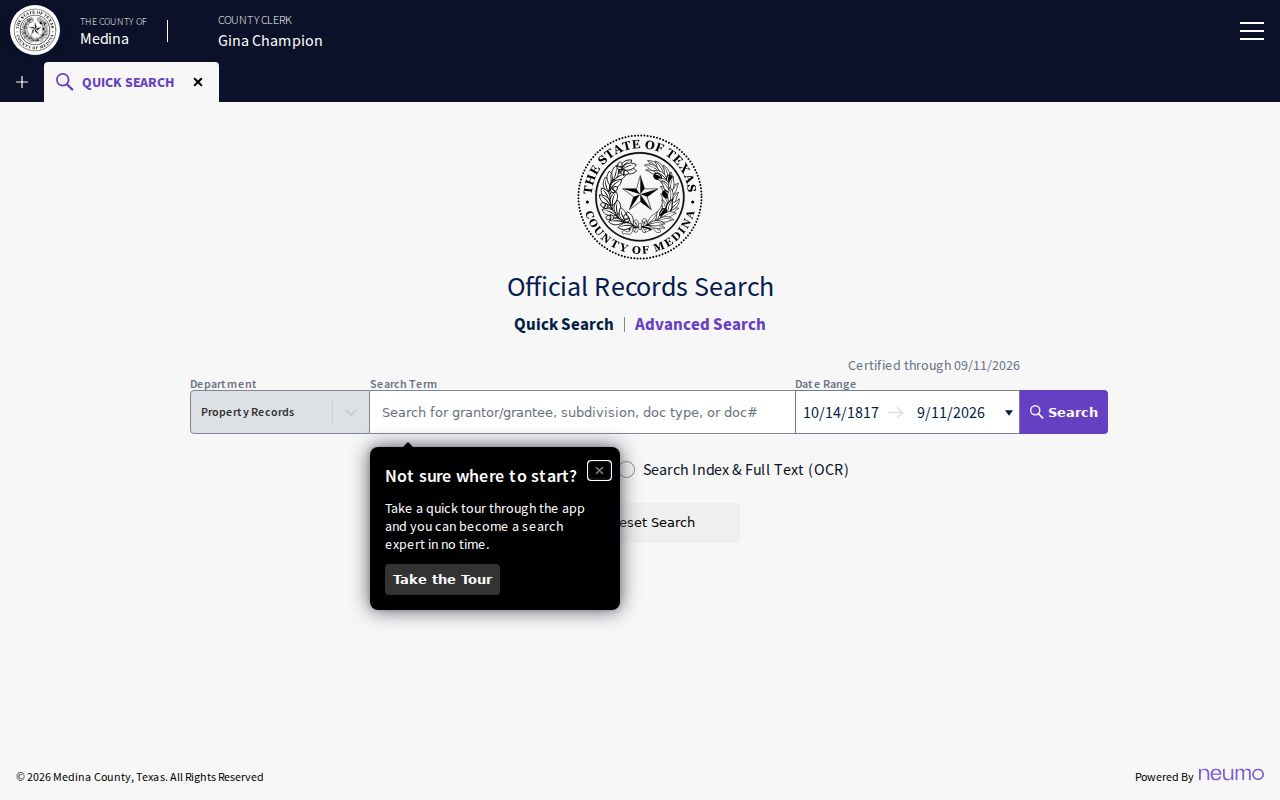 Medina County public search term and date controls for warrant record research
