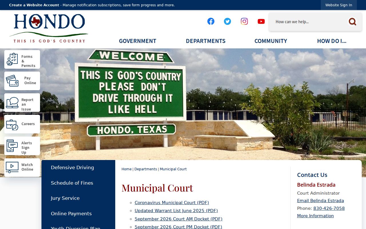 Medina County Hondo Municipal Court jurisdiction and warrant list source