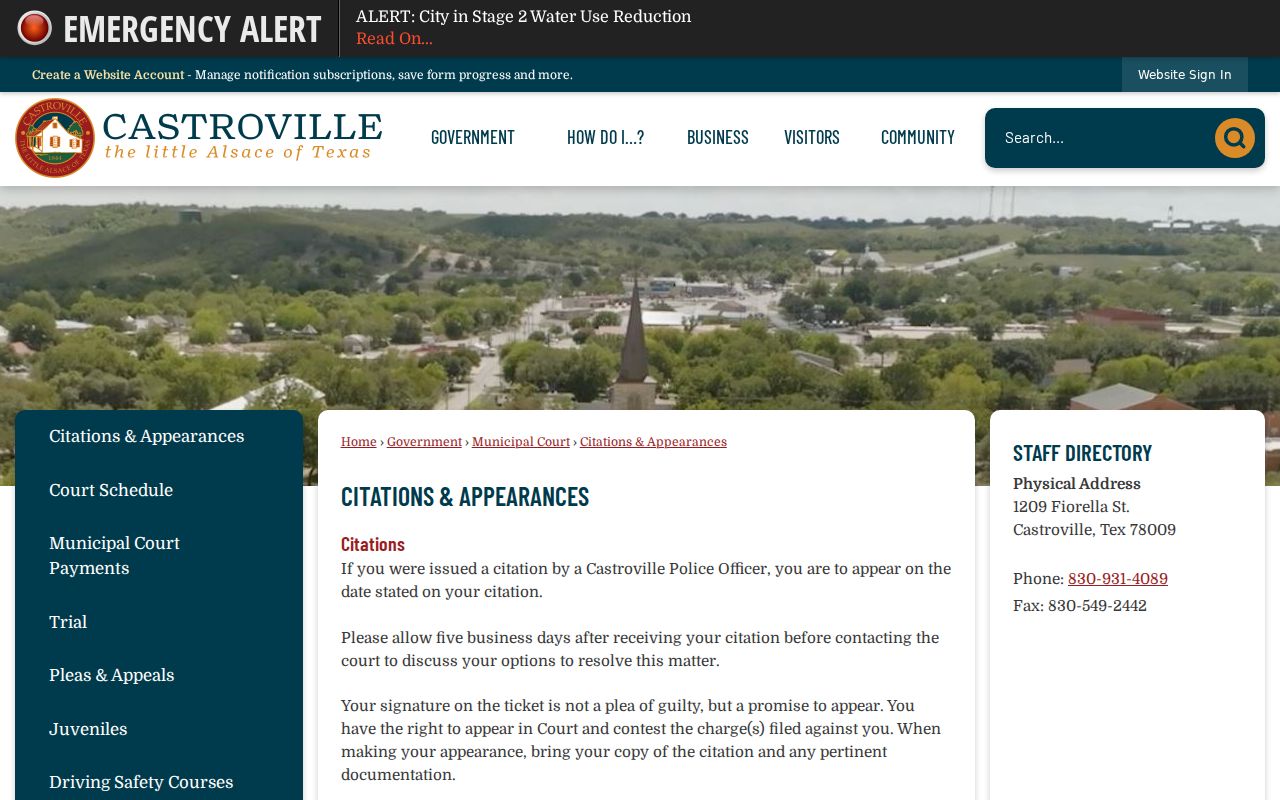 Written continuance request information for municipal court