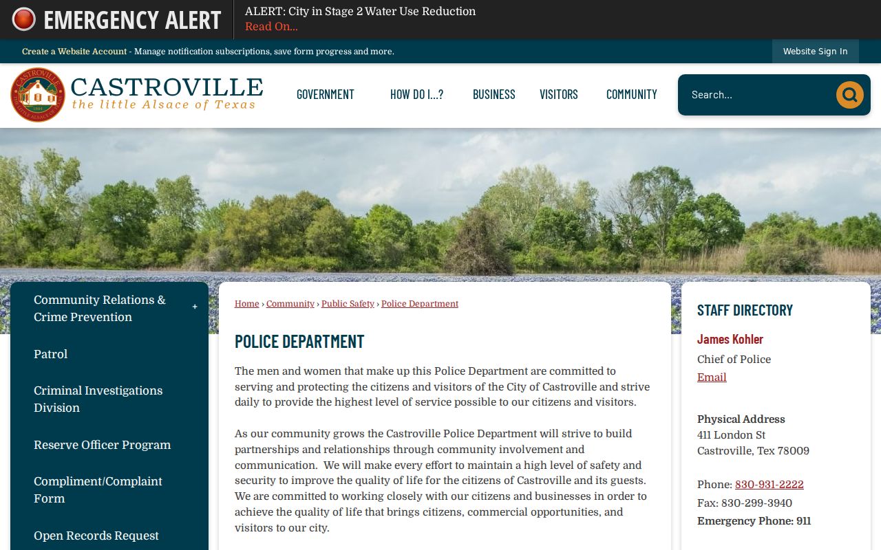 Castroville Police Department address and contact information