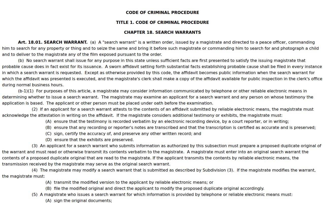 Texas Chapter 18 probable cause and affidavit information for Medina County warrant records