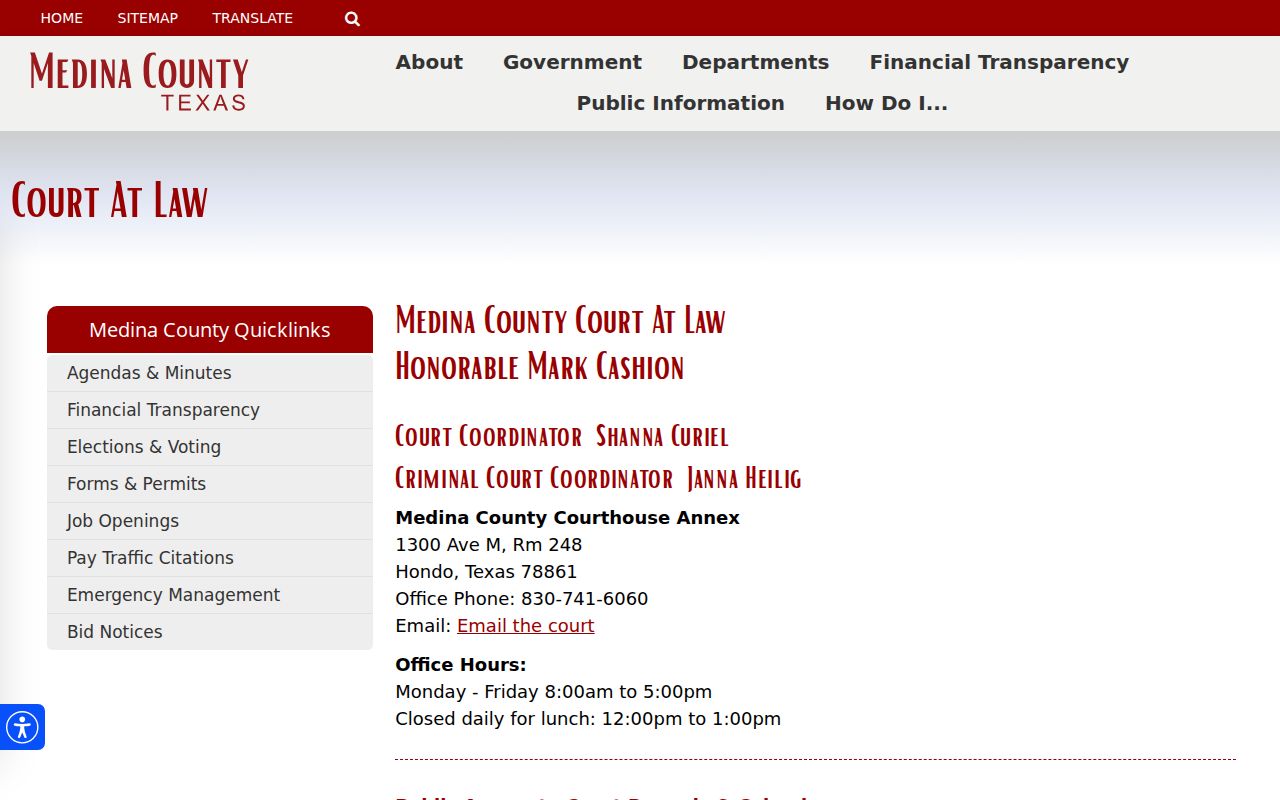 Medina County Court at Law contact and case-record information