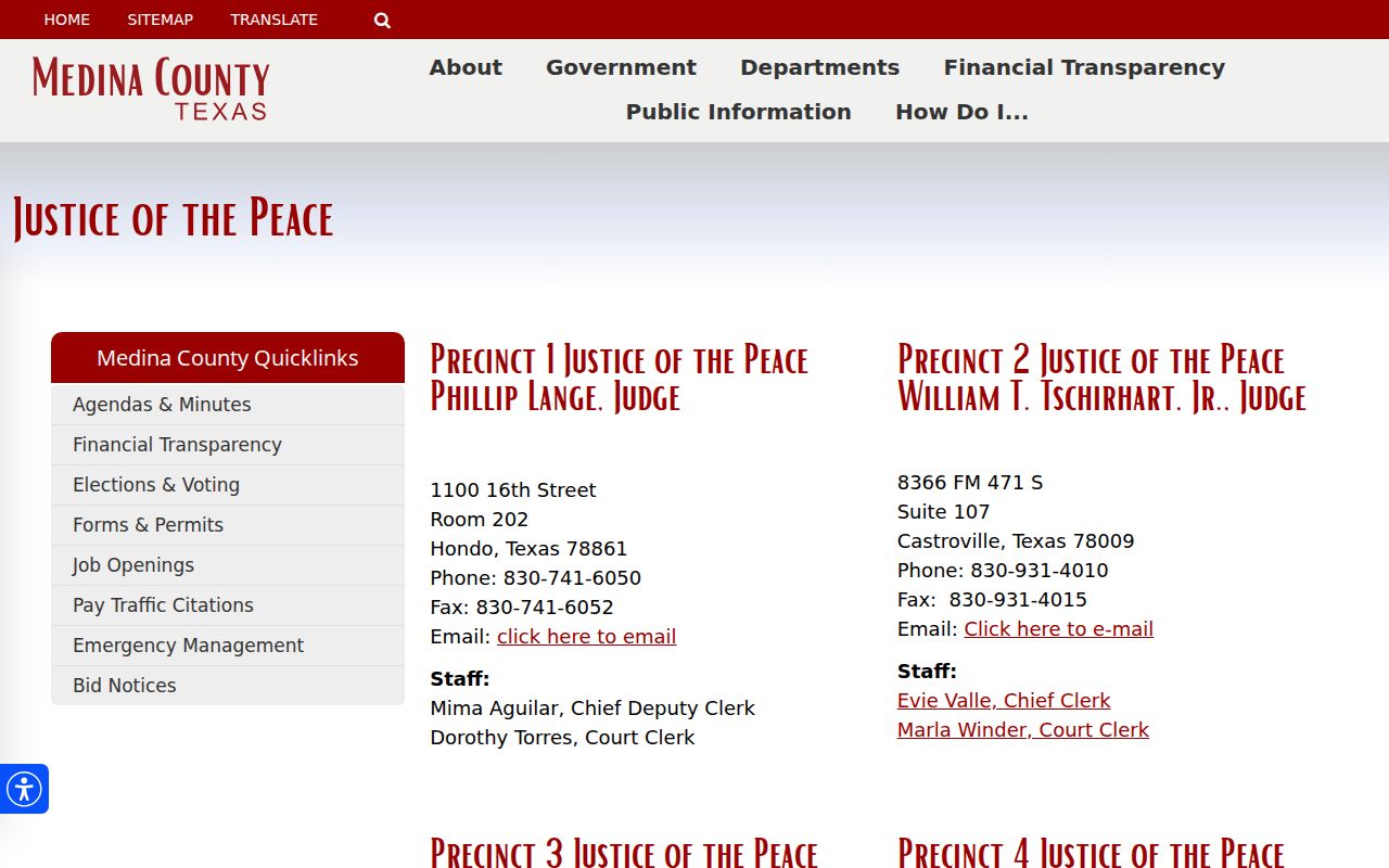 Medina County Justice of the Peace precinct directory
